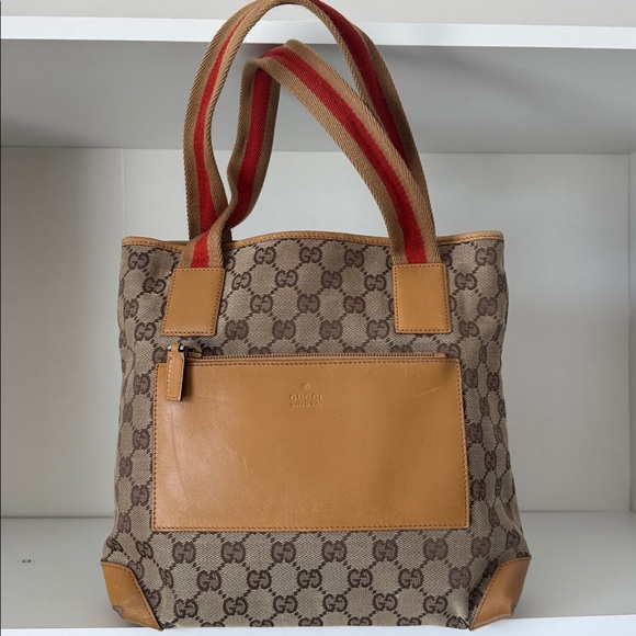 Gucci Handbags - Authentic GUCCI GG Canvas Sherry Line Tote Bag Beige